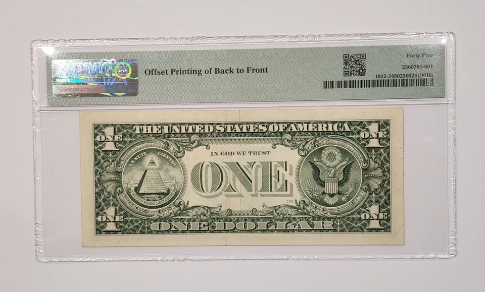 1995 $1 FRN Federal Reserve Note ~ Offset Printing Error ~ PMG 45 Choice EF - Image 2 of 2