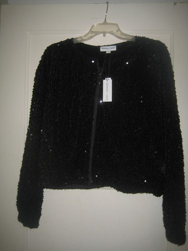 Wunderschöne schwarze Jacke von Gemma und Jane mit Pailletten und Reißverschluss vorne - Größe L - Bild 1 von 3