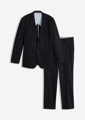 2-tlg Set Anzug mit Leinen Regular Fit Gr 48 Schwarz Herrenanzug Hose Sakko Neu*