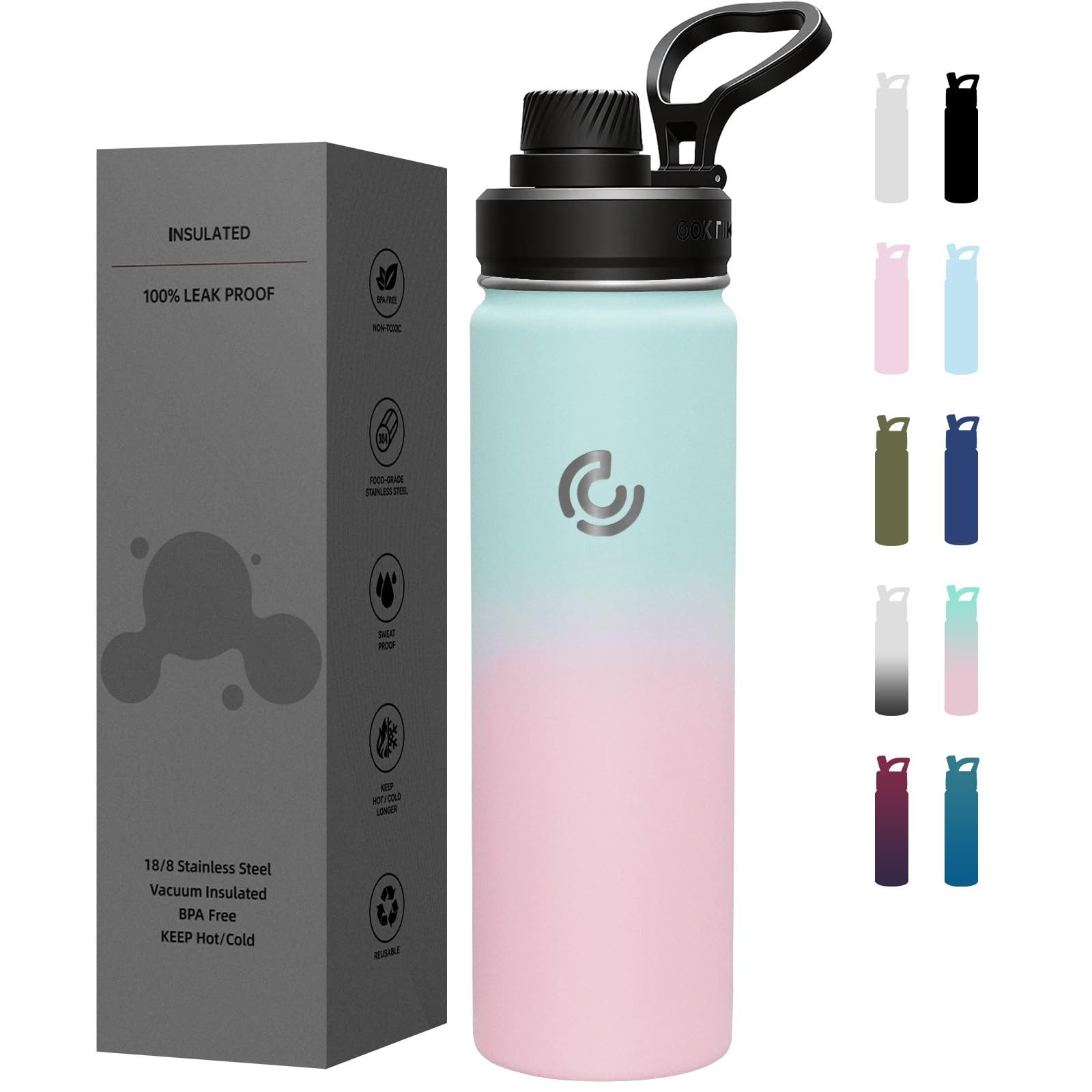Sports Water Bottle 22oz, Insulated Water Bottle with Handle