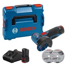 Bosch Smerigliatrice angolare a batteria GWS 12V-76 con 2 batterie da 3,0 Ah + caricatore in L-BOXX