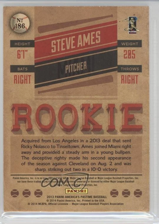 2013 Panini America's Pastime Rookies /125 Steve Ames #186 - Image 2 of 2