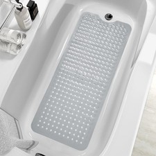 40x16 inch Extra Long Non-Slip Bathtub Mat with Suction Cups Drain Holes Gray