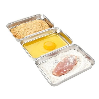 3pcs Stainless Steel Breading Trays Set, 8.66x6.1x1.38in Interlocking Dredgin...