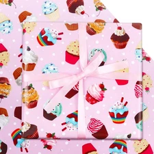 Birthday Wrapping Papers, 7 Sheets Pink Cupcake Muffin Printed Pattern Gift W...