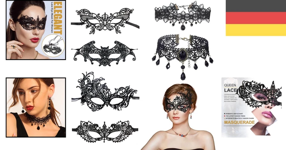 Wunderschöne 4-teilige Maskerade Set mit eleganten Halsketten für jede Party - Bild 2 von 4