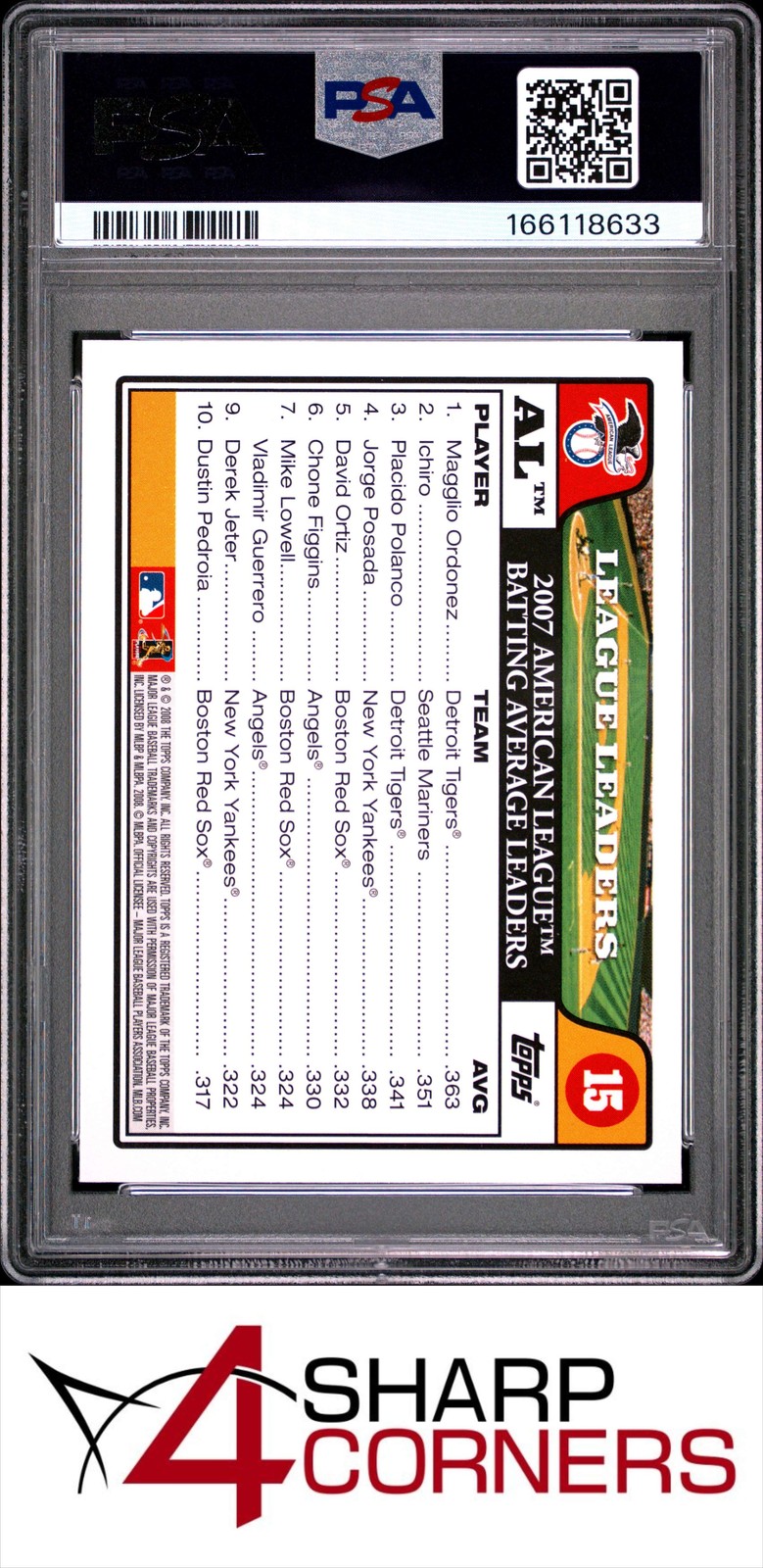 2008 TOPPS #15 ICHIRO SUZUKI HOF PSA 10 view 2