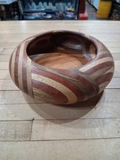 Hand Turned Segmented Wood Bowl with Multi Wood Stripe Pattern