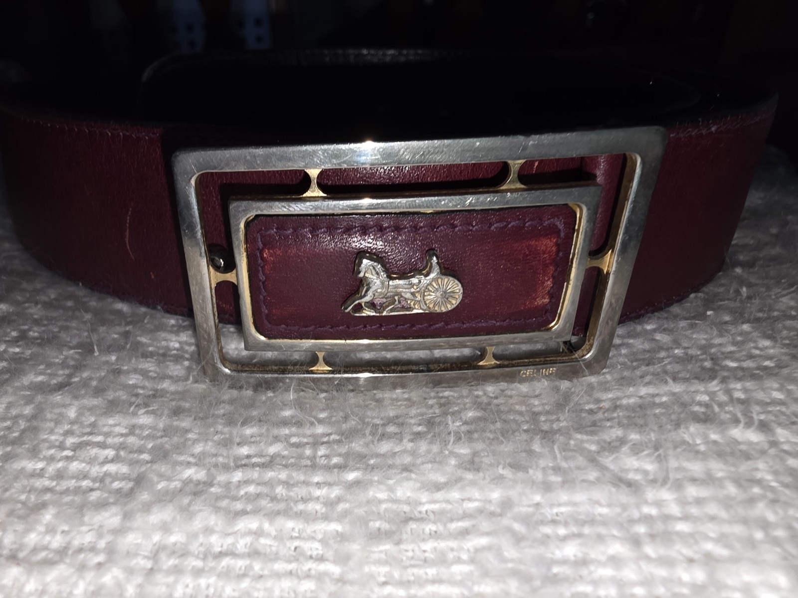 Auth Celine Vintage belt with carriage buckle red/stainless