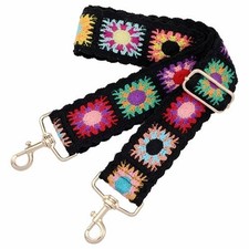 Purse Strap,2" Wide Purse Strap Adjustable Black Knit Embroidery