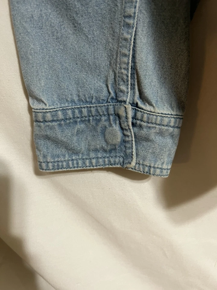 Blue Denim silver metallic Studs Zip Jean Jacket Rocker Western Boho Vintage Q - Image 4 of 4