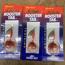 3PC Worden's Yakima Bait 1/16oz Rooster Tail Fluorescent Red Gold Blade