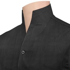 Mens Mandarin Dress Black Stripe Shirt Vintage High Open One Piece V Neck Collar
