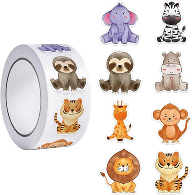 500 Stück Stickerrolle Kinder Tiere Aufkleber Kinder Sticker Waldtiere Runde Sti
