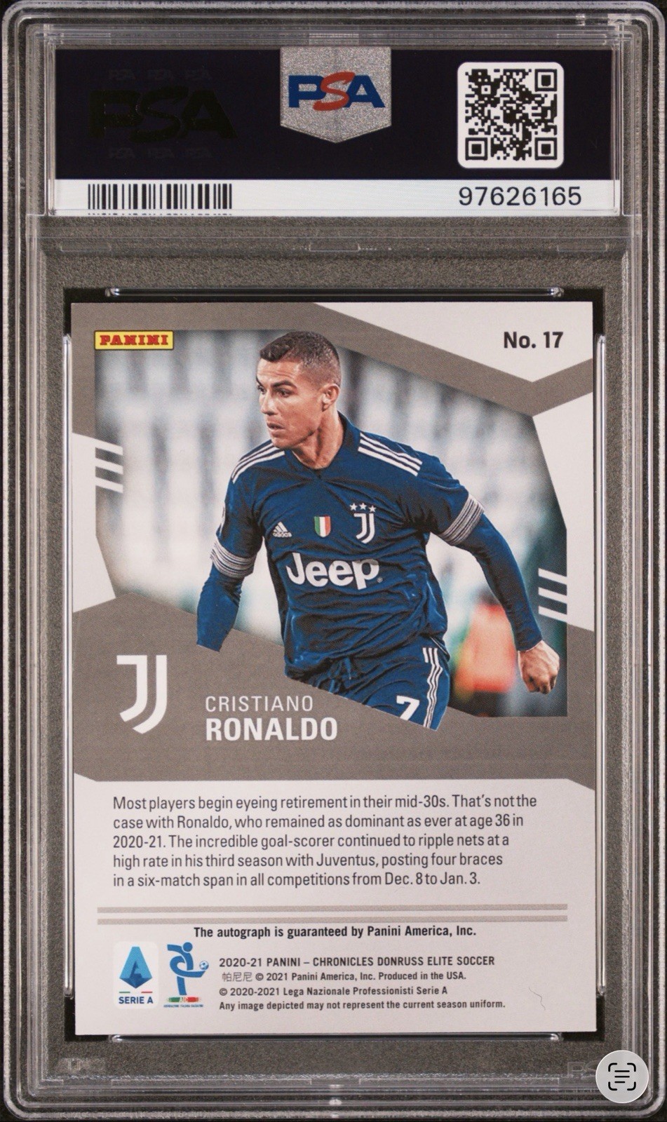 2020-21 Panini Chronicles - Elite Serie a Cristiano Ronaldo #17 - Auto - PSA 10 view 2