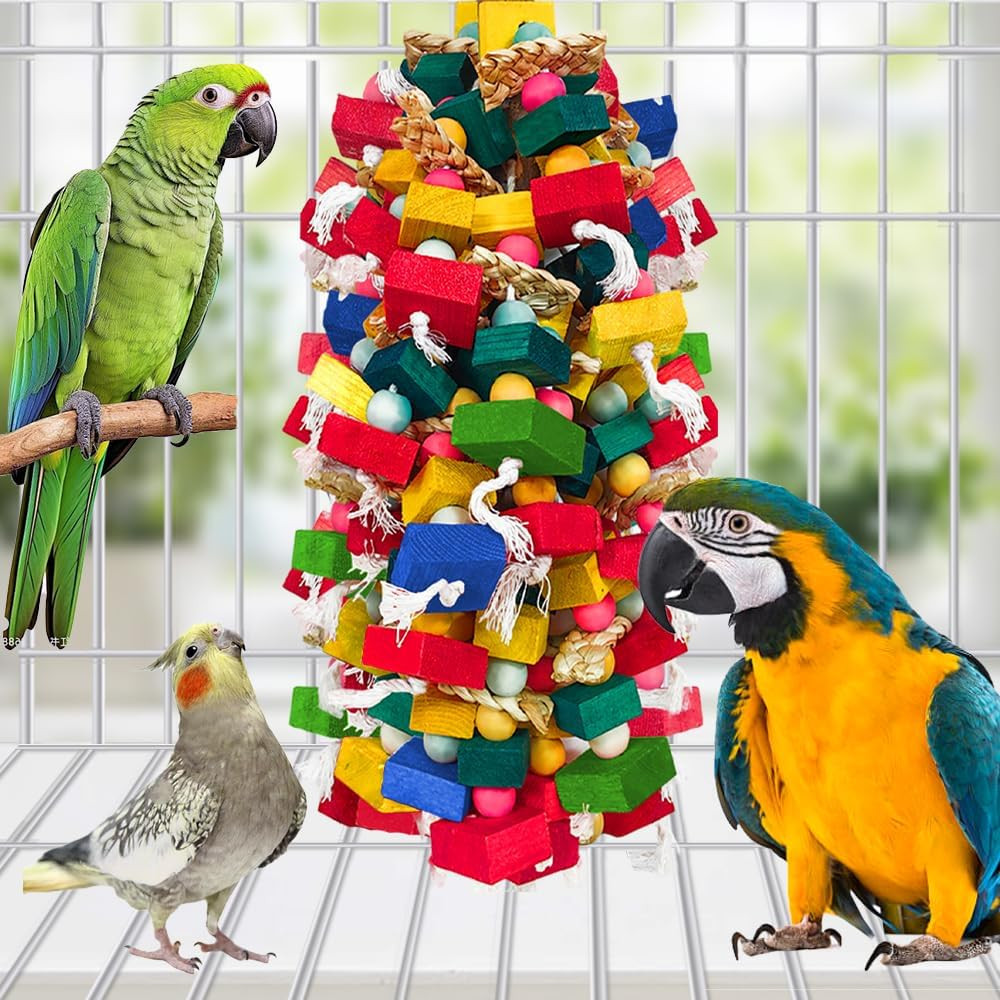 Extra Large Bird Toys for Macaws Cockatoos Amazons Chew Natural Wood Parrot Cage