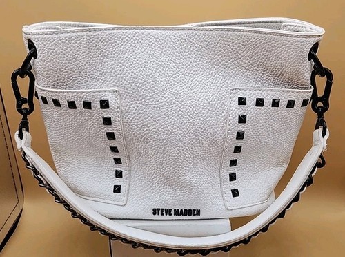 Steve Madden 11" x 8" White Purse W Black Hardware & Insert SUPER COOL LOOK MINT - Picture 3 of 18