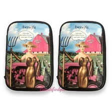2-PC Benefit Cosmetics Black Farm Makeup Bag, NEW FREE SHIPPING