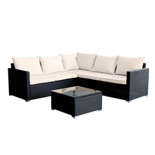 5 Seater Rattan Furniture Corner Sofa Set Table w/ Cushion Cover Outdoor Patio