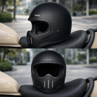 Retro ORZ Café Racer Motorcycle Helmet - Lightweight Fiberglass, Leather Interio