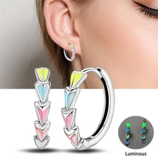 KUNSIR 925 Sterling Silver Glow-in-the-Dark Colorful Heart Spike Hoop Earrings