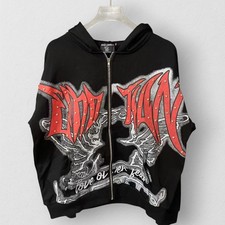 NEW Mixed Emotion Men's Black Graffiti Rhinestone Zip-Up High-Quality S-XL