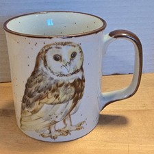 Barn Owl Speckled Ceramic Coffee Mug White Brown Country Cup Kitchen Wildlife
