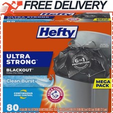 Hefty Ultra Strong Tall Kitchen Trash Bags, Blackout, Clean Burst, 13 Gal, 80 ct
