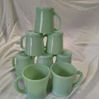 Vintage Fire King Green/Jade/Jadeite Coffee Cups Oven Ware Set Of  8 Made In USA