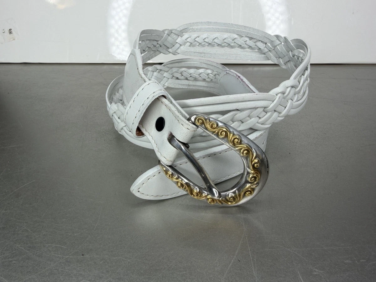 Vintage 90s Western Boho White Leather Statement Belt Westerncore Rodeo Cowgirl Vintage Cracked Leather Belt: Country Western Cowgirl Style  main image 2