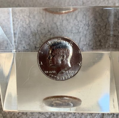 Bicentennial Kennedy Half-Dollar in Lucite Triangular Pyramid (Uncirculated)