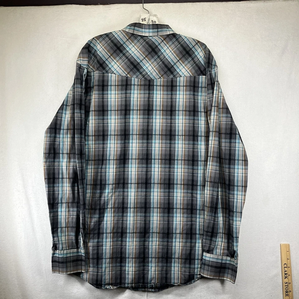 Mens Western Pearl Snap Shirt 2XL Grays Brown Turquoise Long Sleeve Stitching - Image 2 of 4