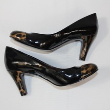 Nine West Black 3 ¼" Heel Dress Shoe with Leopard Print Heel and Toe Size 8 ½ M