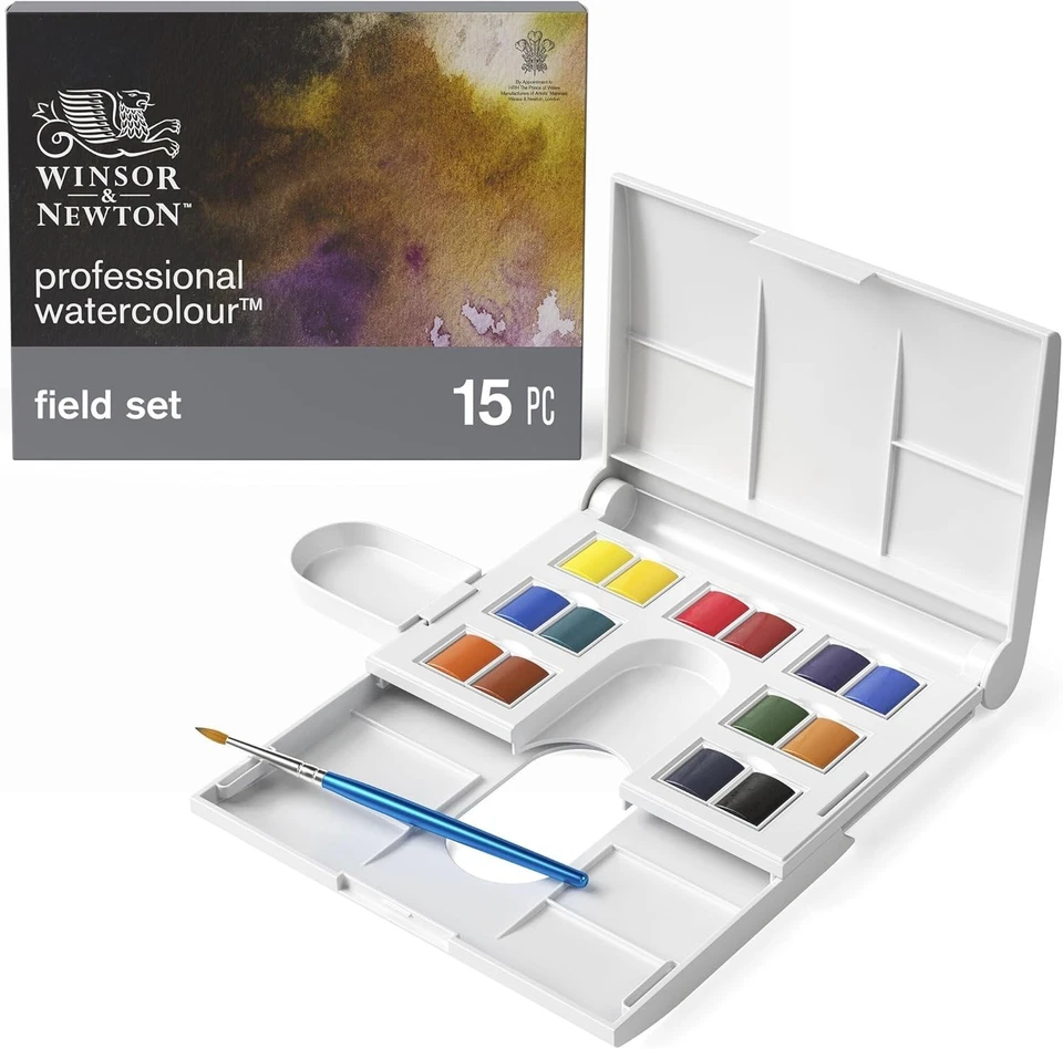 Winsor & Newton Professional Watercolour Field Set ~ 14 Half Pan & Brush ~ 15pc - Image 2 of 4