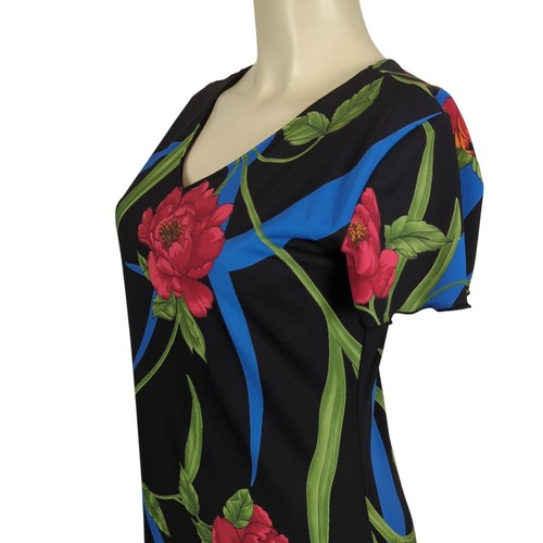 PASSPORTS Vintage Midi Dress Sz M Floral Colorful Cap sleeve Black Red Blue - Picture 10 of 17