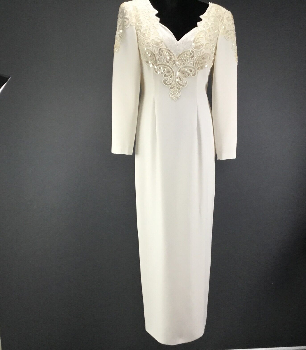 Formal Gown Size 10 White Beaded Elegant Satin Column Built in Bra Wedding  Bella | eBay