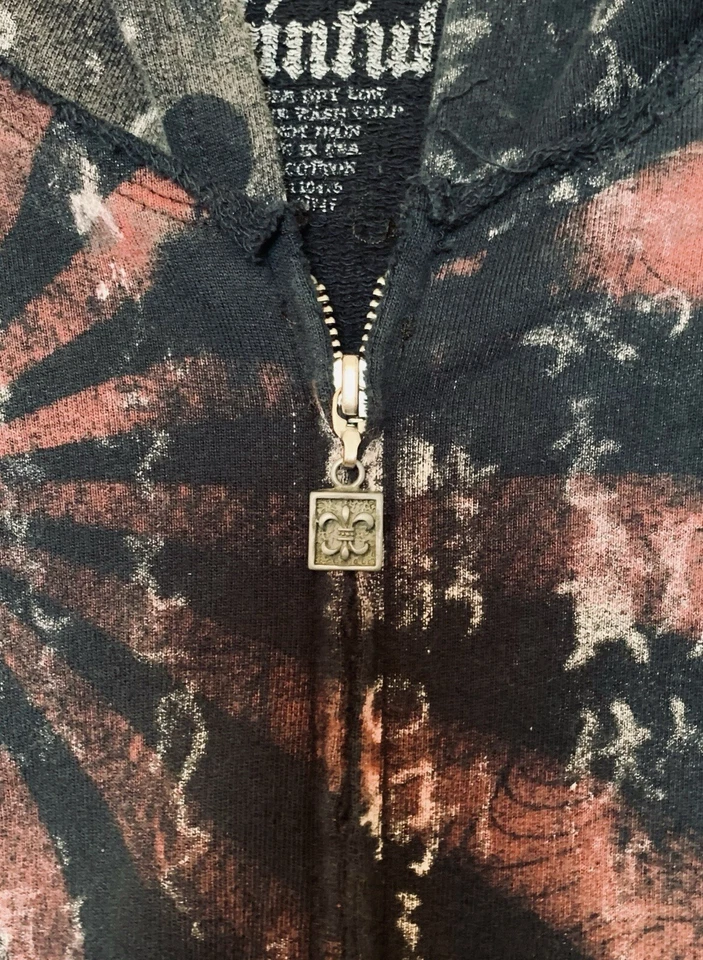 Chaqueta con capucha Y2K SINFUL By Affliction negra roja con cremallera para mujer mediana vintage Foto 4 de 4