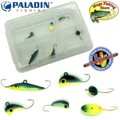 PALADIN FISHING PALADIN Mormyshka Eisangel UV Köder Set - 6 Stück + Köderbox - Ice Jig Eisangeln