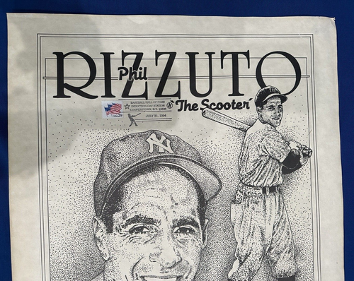 Póster Phil Rizzuto ESTAMPADO DE LA CORTE Cooperstown Día de Inducción 1994 con sello postal - Imagen 4 de 8