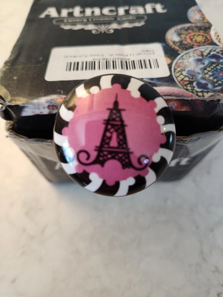 Perillas de cerámica de lujo Artncraft Torre Eiffel de París rosa y negro Foto 2 de 4