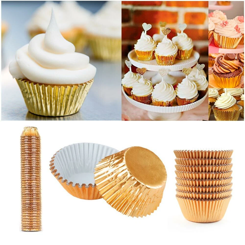 Gold Foil Cupcake Liners, Muffin Baking Cups (1.96 x 1.8 In, 60 Pack) –  Sparkle and Bash