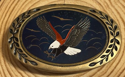 Vintage Solid Brass Enamel Belt Buckle Vintage Solid Brass and Enamel Great American Buckle Company  main image 3