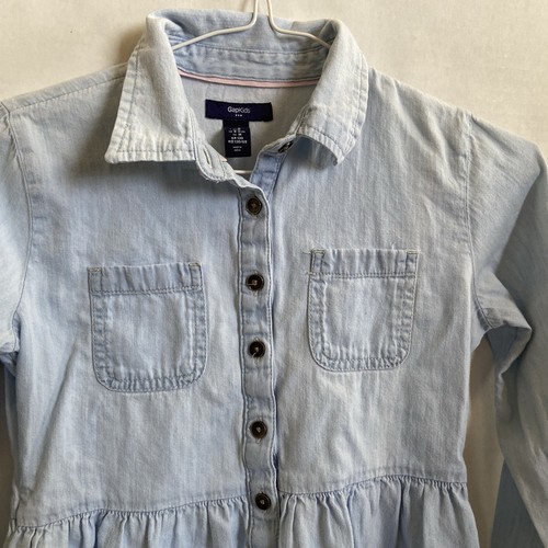 Girl's Gap Kids Light Denim Long Sleeve Dress Size M (8) Light Blue *pre-owned* - Picture 2 of 7