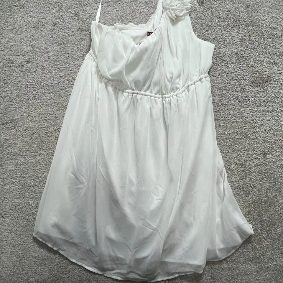 Merona Dress Women's 2XL White One Shoulder Flower Electric Waist Midi Side Zip - Image 3 of 4