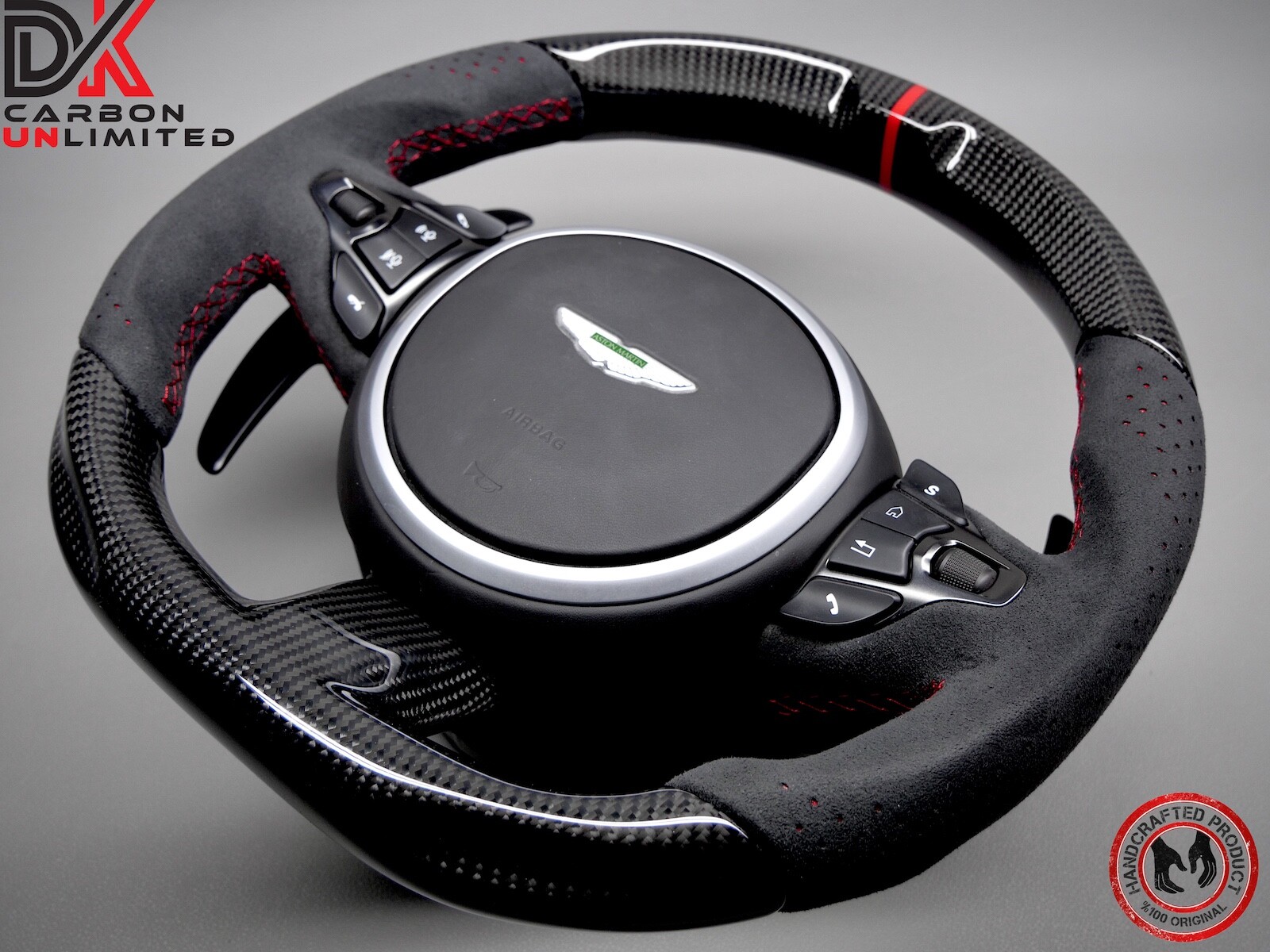 Aston Martin DB11 DBS Vantage Red Ring Alcantara Gloss Carbon Steering Wheel v3
