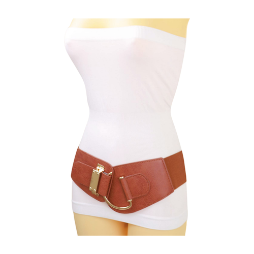 Women Brown Wide Elastic Special Fashion Pop Star Look Belt Fun Hook Buckle L XL - Picture 24 of 24