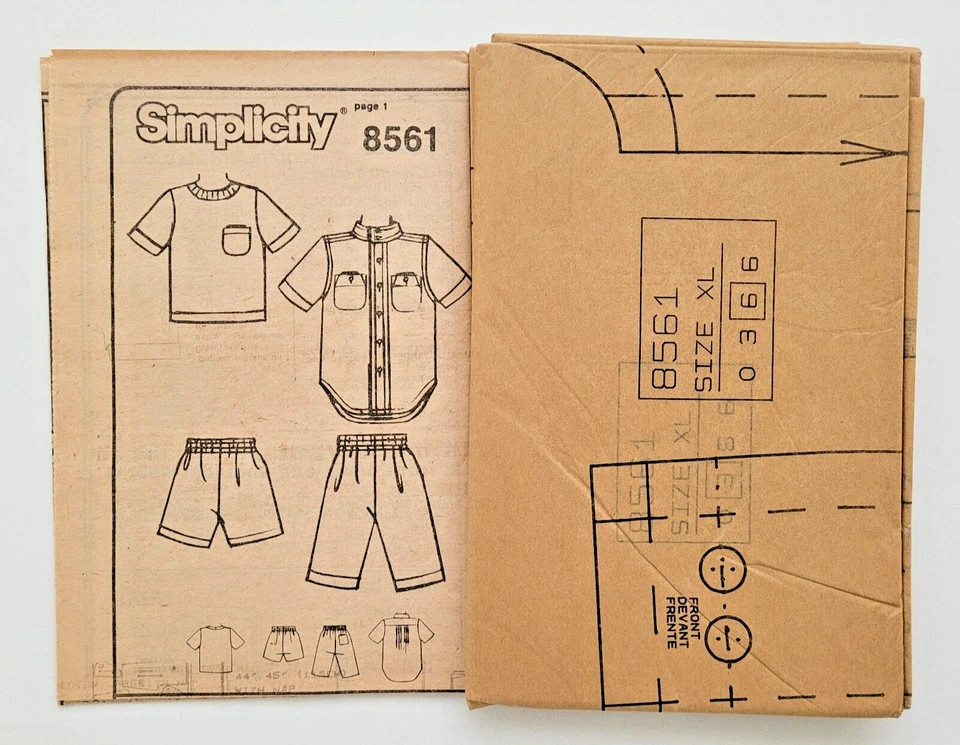 VTG 80s Simplicity Sew Pattern 8561 Unisex Shirt & Pants/Shorts Chest 42-44 UC - Image 3 of 3