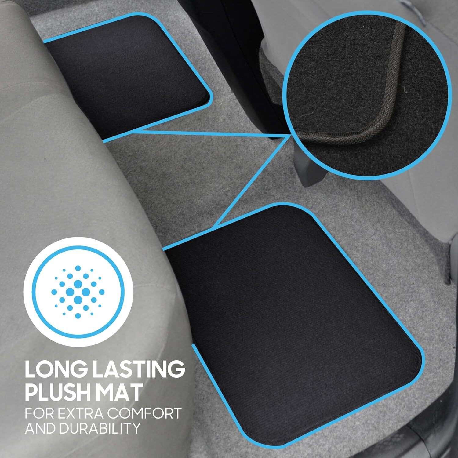 4PCS All Weather Front and Rear Universal Car Truck Carpet Floor Mats Black Gray