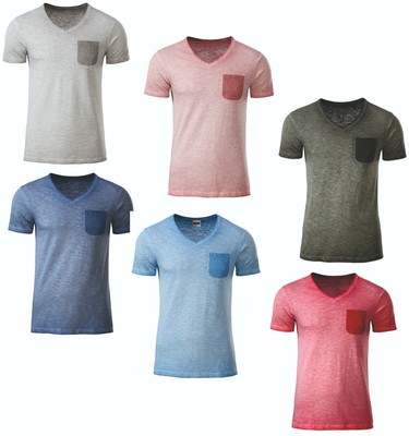 James & Nicholson Men´s Slub-T Herren Shirt mit Brusttasche 6 Farben JN8016