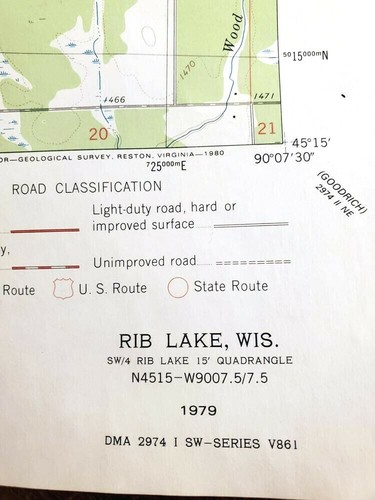 Rib Lake Wisconsin 1979 USGS 7.5 Minute Topographic Map 1:24,000 - Picture 3 of 3